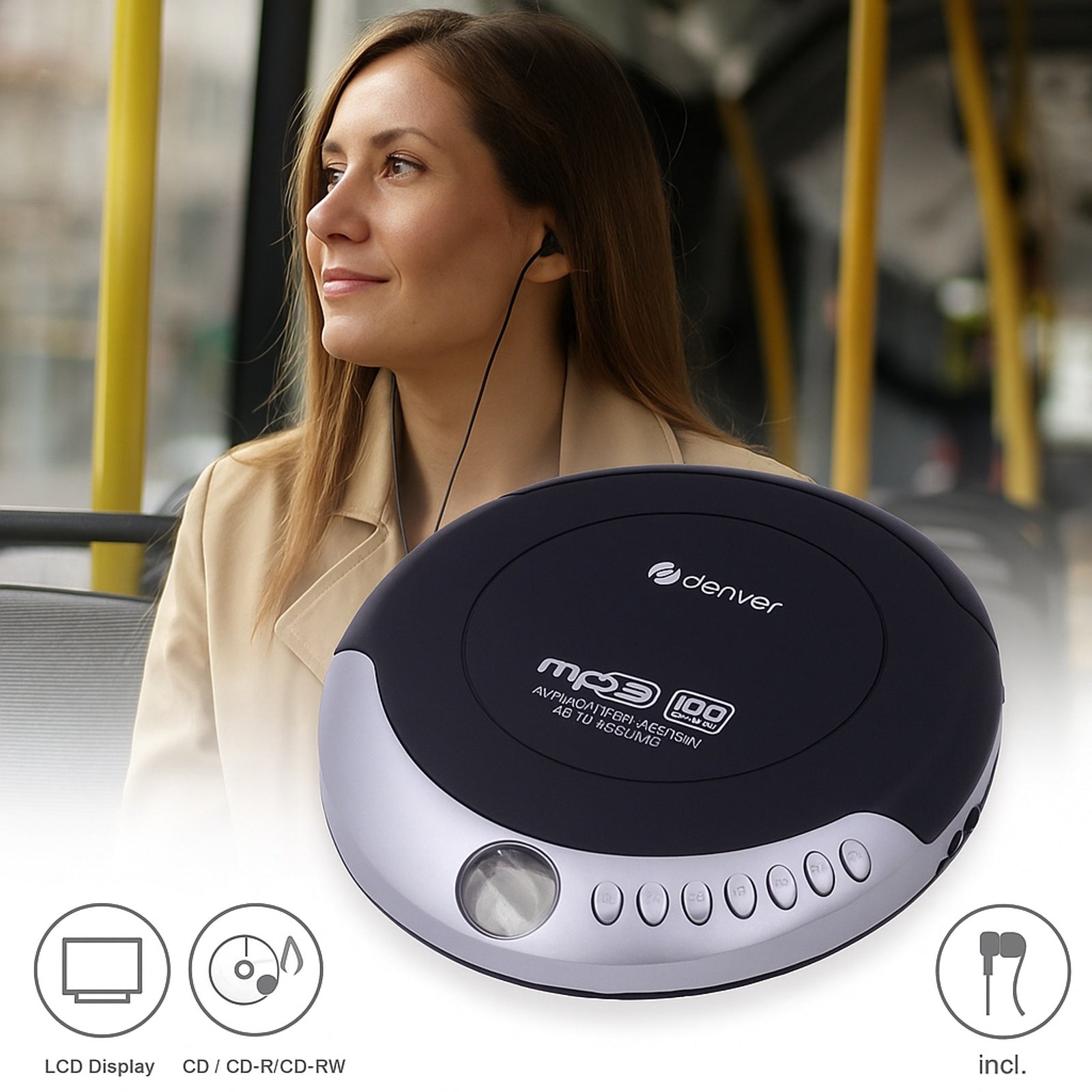 DENVER DMP-391 – Tragbarer CD-/MP3-Player mit Anti-Schock &