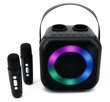 soundmaster bt2024 karaoke system tragbarer bluetooth lautsprecher mit 2 mikrofonen stimmenwandler led lichteffekten usb und aux in – Seitenansicht – Produktbild von Soundmaxx Online