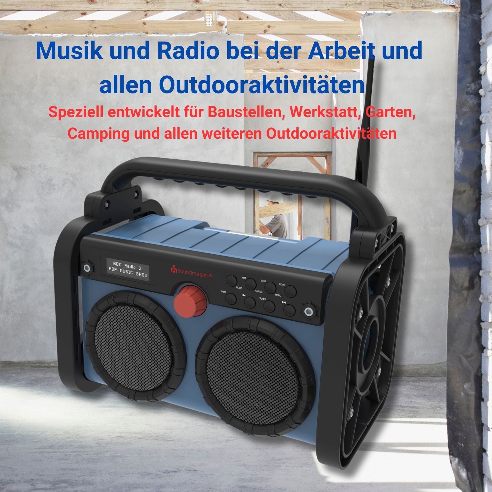 Soundmaster DAB85BL Stereo Baustellenradio Gartenradio