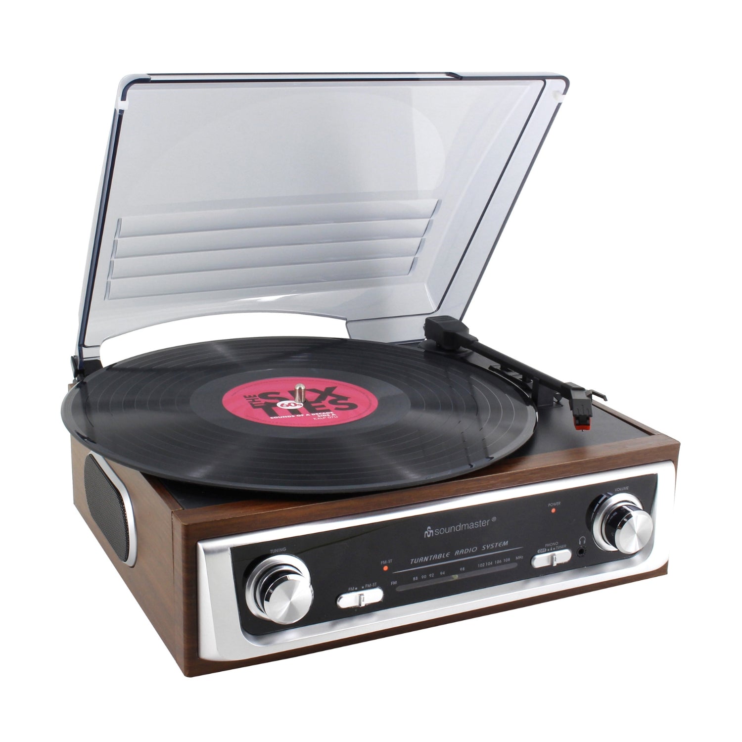 soundmaster pl196h plattenspieler radio eigebaute lautsprecher kopfhorerbuchse retro nostalgie – Detailaufnahme – Produktbild von Soundmaxx Online