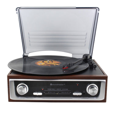 soundmaster pl196h plattenspieler radio eigebaute lautsprecher kopfhorerbuchse retro nostalgie – Seitenansicht – Produktbild von Soundmaxx Online