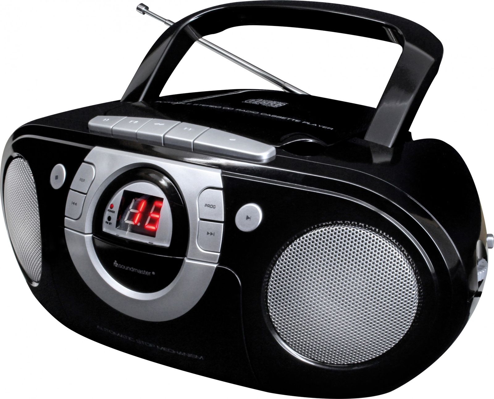 Soundmaster SCD5100SW tragbarer CD-Player Radio Kassettenspieler AUX-Anschluss – Frontansicht – Produktbild von Soundmaxx Online