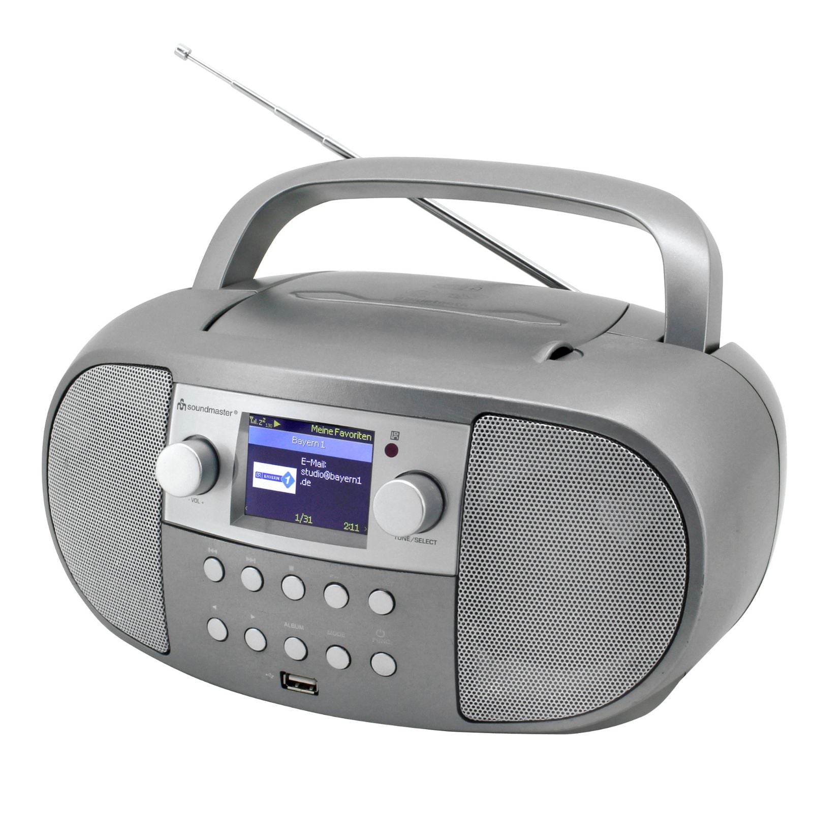Soundmaster SCD7600TI tragbares Internetradio WLAN Netzwerkradio DLNA Bluetooth DAB+ CD USB MP3 Weckerfunktion Hörbuchfunktion Farbdisplay – Frontansicht – Produktbild von Soundmaxx Online