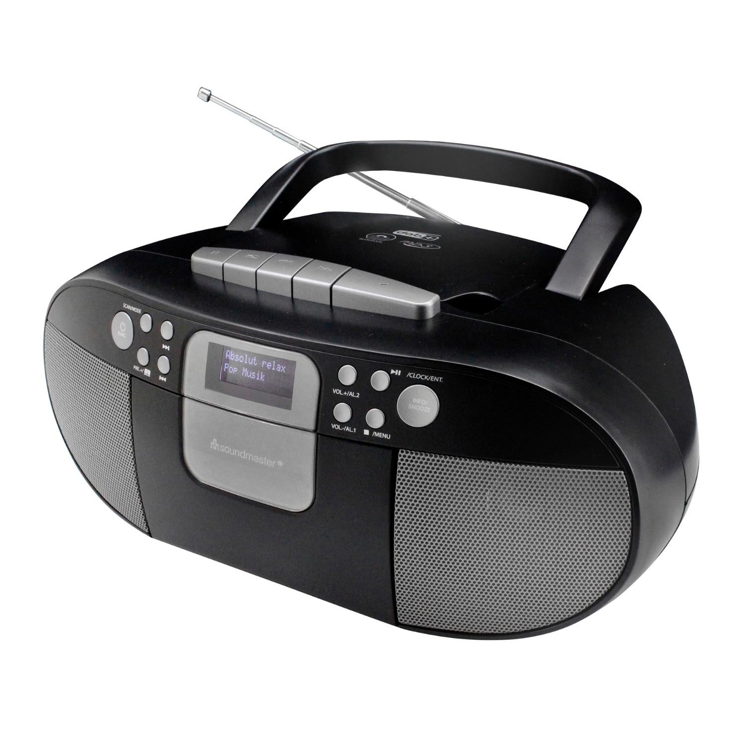 Soundmaster SCD7800SW tragbares Digitalradio CD-Player Kassette Hörbuchfunktion DAB+ UKW-Radio USB-Anschluss Kopfhöreranschluss – Frontansicht – Produktbild von Soundmaxx Online