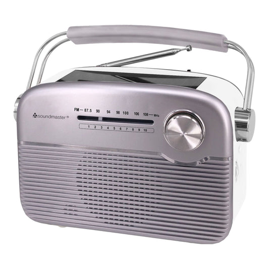 Soundmaster TR480SI tragbares Radio mit Solar und Lithium Akku Retro Nostalgie Kopfhöreranschluss, silber – Frontansicht – Produktbild von Soundmaxx Online