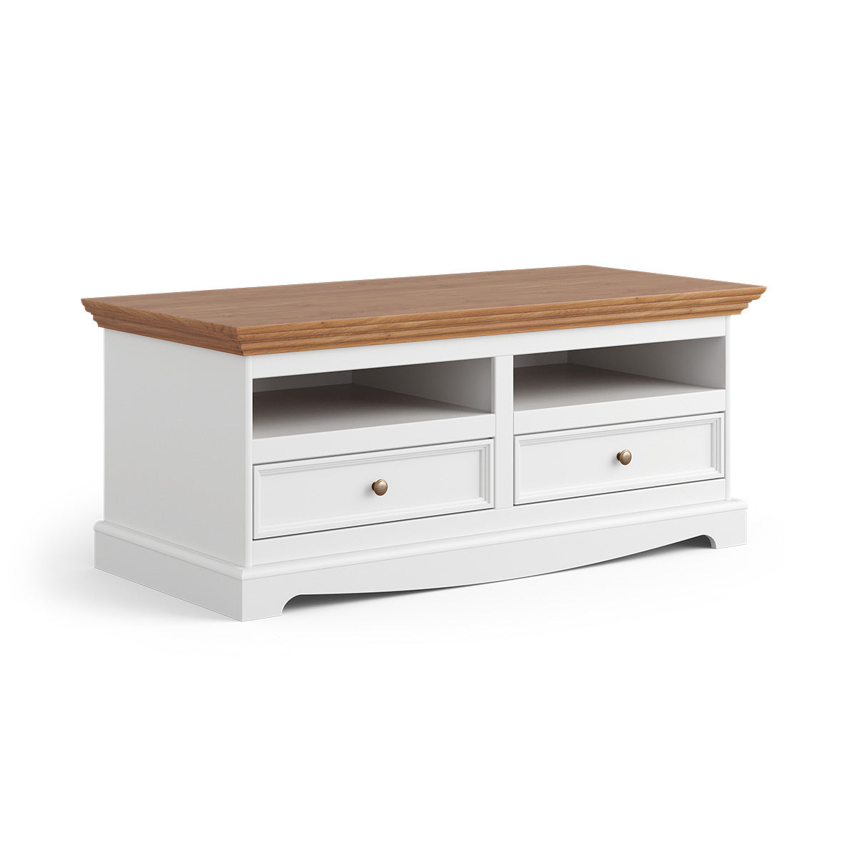 Bologna Elegante HiFi-Lowboard 111 cm – Kiefer Massivholz, Weiß/Holz