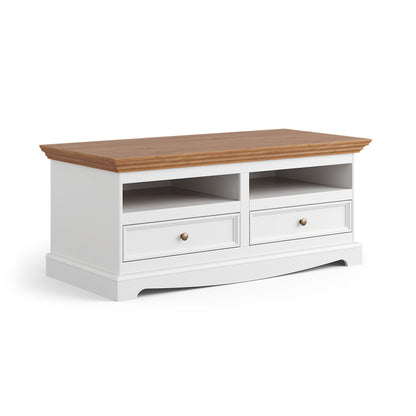 Bologna Elegante HiFi-Lowboard 111 cm – Kiefer Massivholz, Weiß/Holz