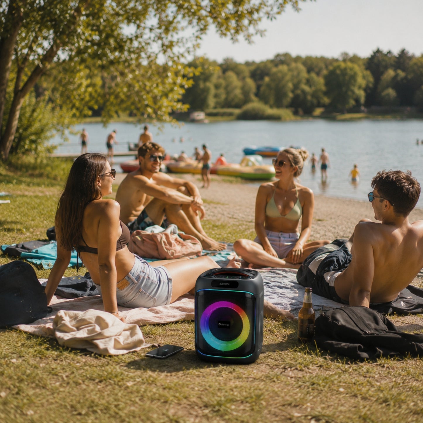 Denver BPS-270 Bluetooth Partylautsprecher mit 8" Woofer, 40W RMS, TWS, LED-Lichteffekten, USB, MicroSD, AUX, Karaoke & Akku