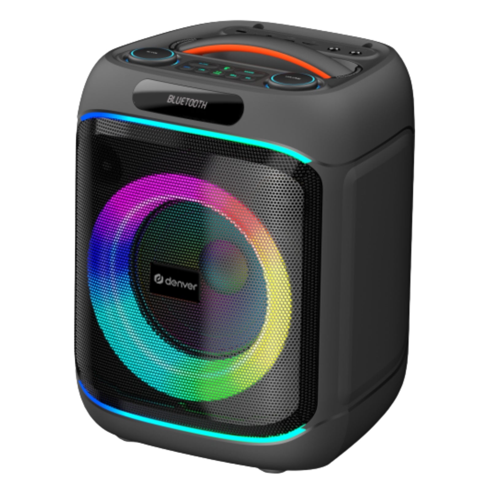 Denver BPS-270 Bluetooth Partylautsprecher mit 8" Woofer, 40W RMS, TWS, LED-Lichteffekten, USB, MicroSD, AUX, Karaoke & Akku