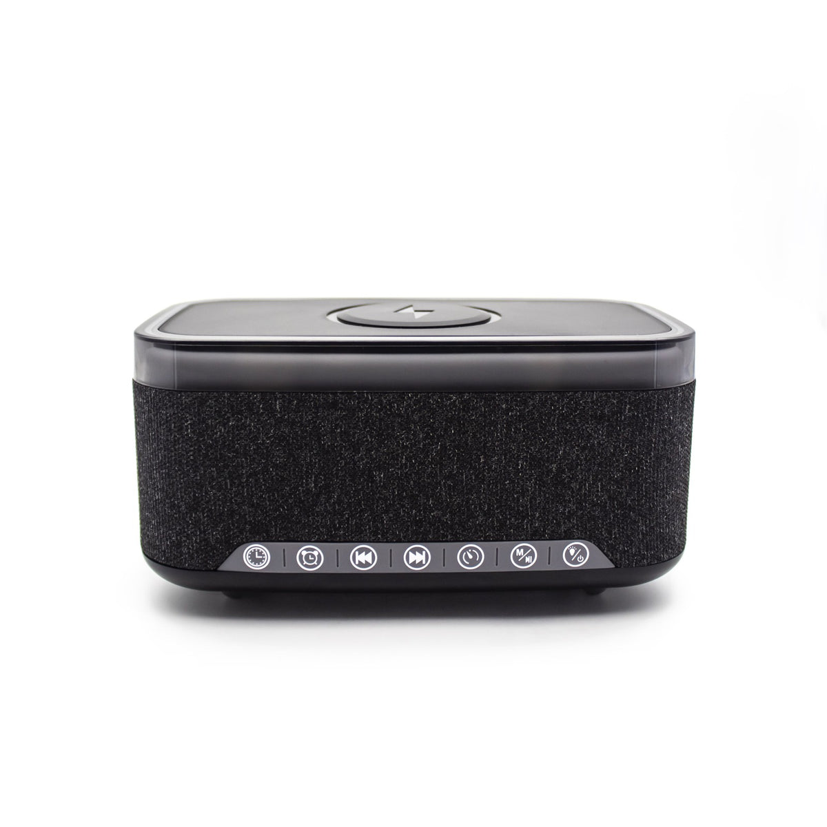 Denver ECQ-112B Digitalwecker mit Akku 1.200 mAh, Bluetooth 5.0, Qi-Laden 15 W, 7 Wecktönen, Weißrauschen, USB/SD/AUX, RGB, Schwarz