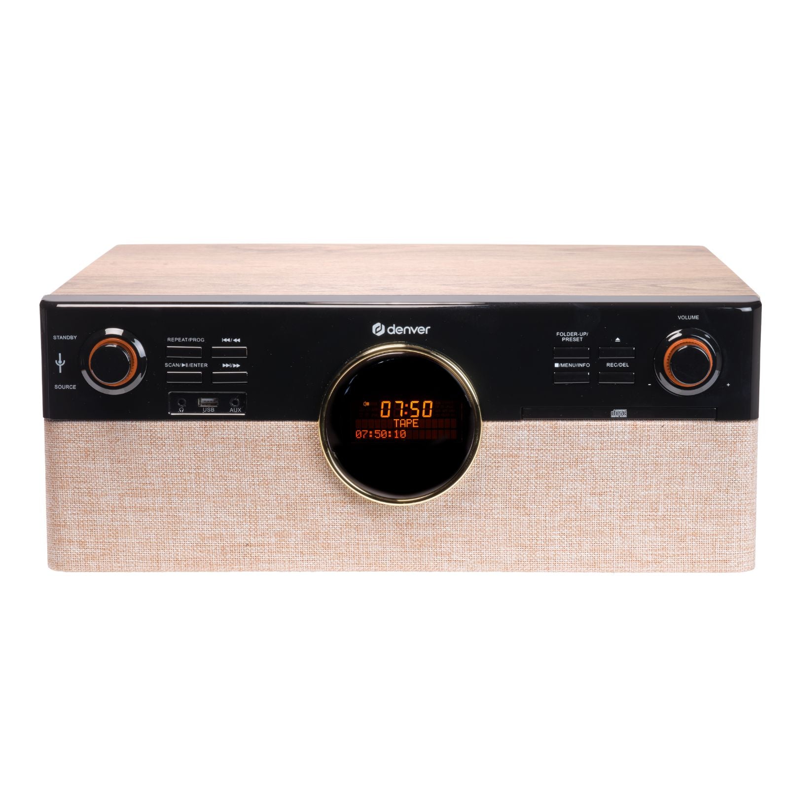 Denver MRD-180 Retro-Musikcenter mit Plattenspieler, DAB+/UKW, CD/MP3, Kassette, Bluetooth, USB-Aufnahme, AUX und Fernbedienung