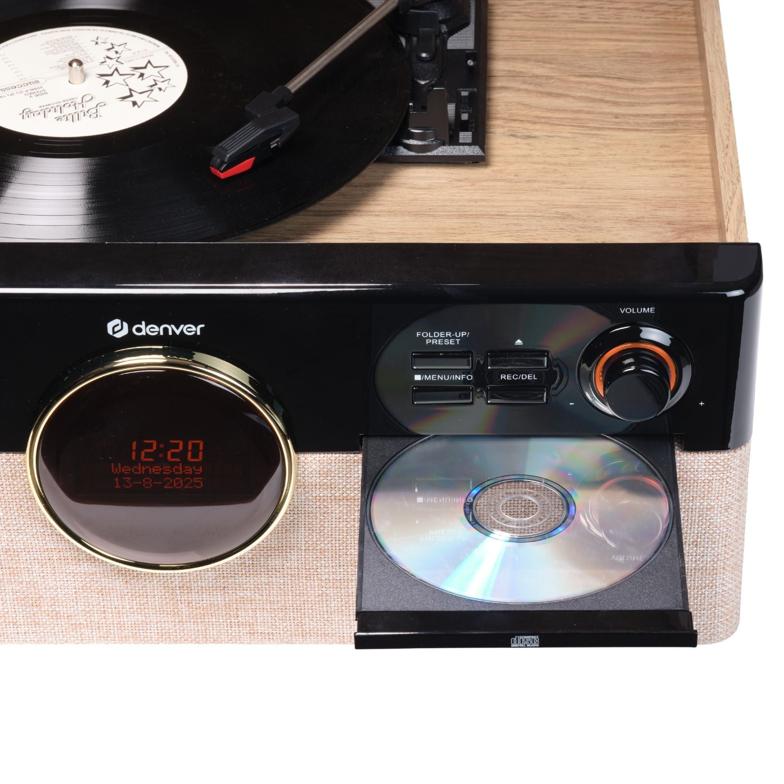 Denver MRD-180 Retro-Musikcenter mit Plattenspieler, DAB+/UKW, CD/MP3, Kassette, Bluetooth, USB-Aufnahme, AUX und Fernbedienung