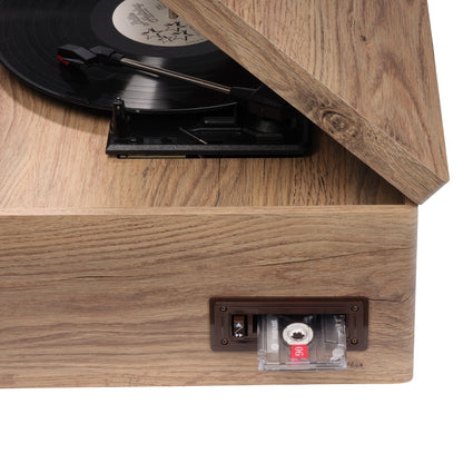 Denver MRD-180 Retro-Musikcenter mit Plattenspieler, DAB+/UKW, CD/MP3, Kassette, Bluetooth, USB-Aufnahme, AUX und Fernbedienung