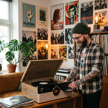 Denver MRD-180 Retro-Musikcenter mit Plattenspieler, DAB+/UKW, CD/MP3, Kassette, Bluetooth, USB-Aufnahme, AUX und Fernbedienung