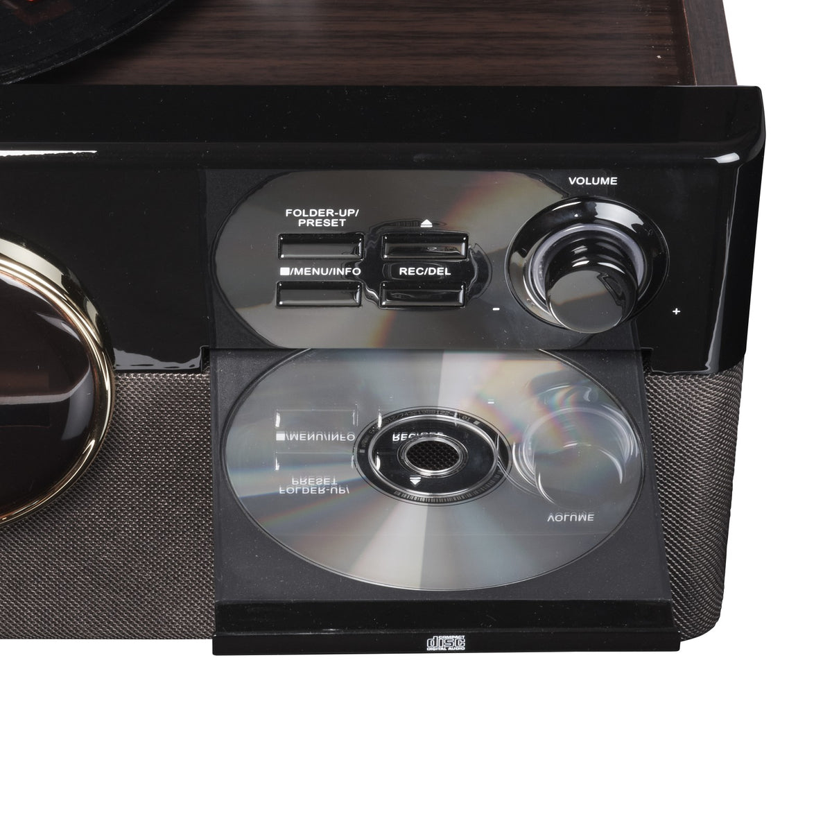 Centre musical rétro Denver MRD-180 avec platine vinyle, DAB+/FM, CD/MP3, cassette, Bluetooth, enregistrement USB, AUX et télécommande