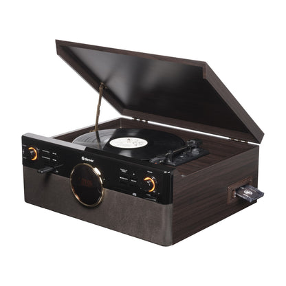 Centre musical rétro Denver MRD-180 avec platine vinyle, DAB+/FM, CD/MP3, cassette, Bluetooth, enregistrement USB, AUX et télécommande