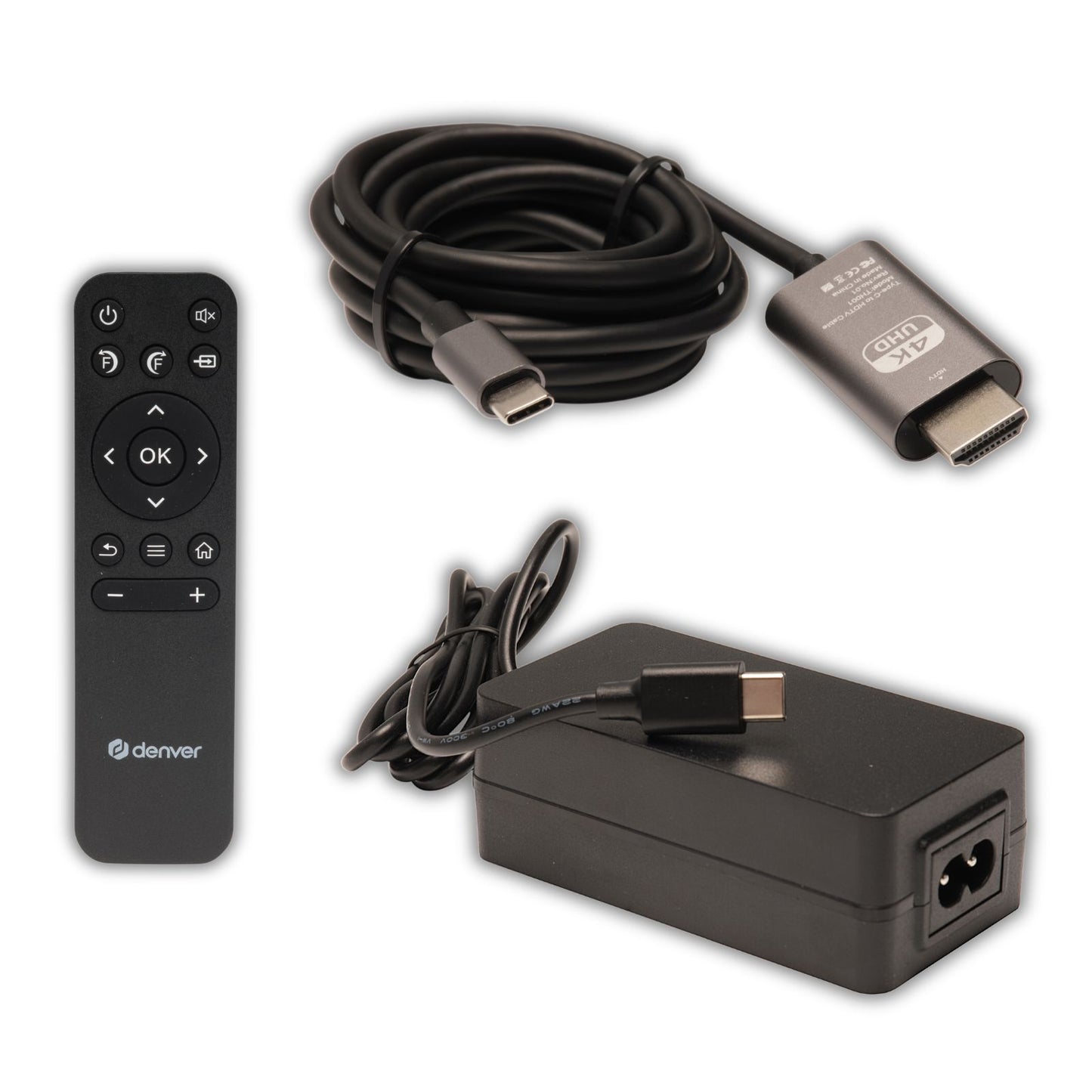 Denver PR-4700 mobiler 4K Projektor mit Akku, bis 180 Zoll, HDMI, USB-A, Bluetooth-Audio, Fernbedienung