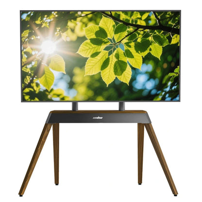 Design trifft Flexibilität: TV-Bodenständer mit Holzfüßen in Walnussoptik für 40–85 Zoll Fernseher