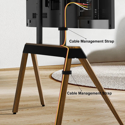 Design trifft Flexibilität: TV-Bodenständer mit Holzfüßen in Walnussoptik für 40–85 Zoll Fernseher