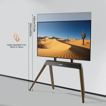 Design trifft Flexibilität: TV-Bodenständer mit Holzfüßen in Walnussoptik für 40–85 Zoll Fernseher