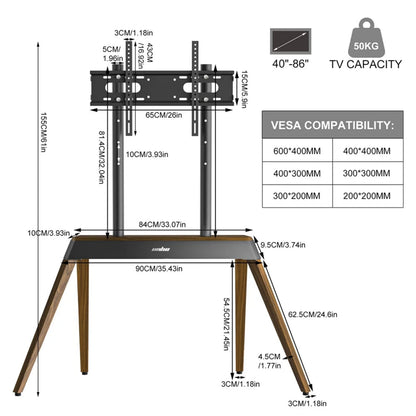 Design trifft Flexibilität: TV-Bodenständer mit Holzfüßen in Walnussoptik für 40–85 Zoll Fernseher