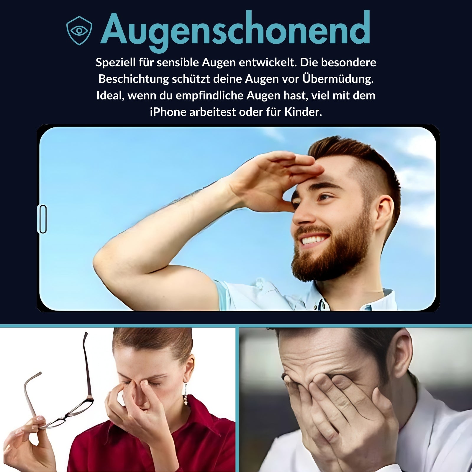 MonkeyTEC 3er-Set Blendschutzfolie 9H Augenschutz