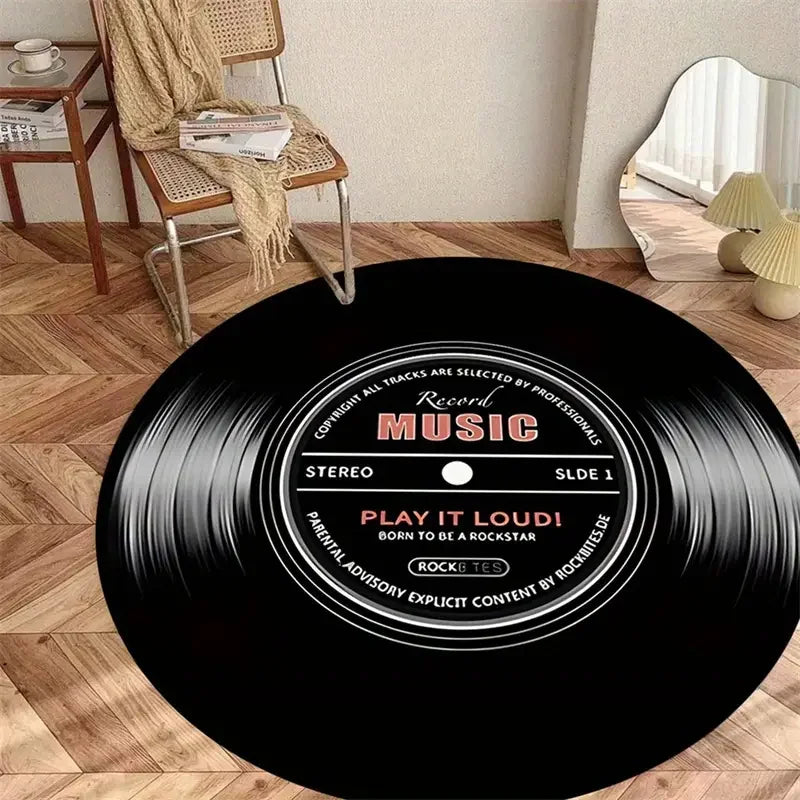 Retro Classic Music Vinyl Round Rug Living Room Soft Carpet
