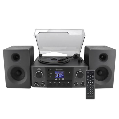 Soundmaster MCD1950SW Stereoanlage mit Plattenspieler DAB+ CD-Player USB MP3 Bluetooth Encoding Digitalisierung 75 Ohm Antennenanschluss