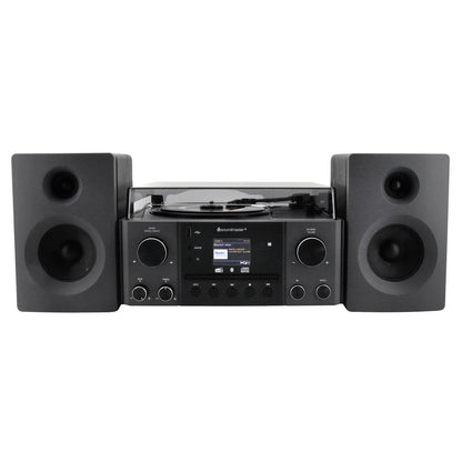 Soundmaster MCD1950SW Stereoanlage mit Plattenspieler DAB+ CD-Player USB MP3 Bluetooth Encoding Digitalisierung 75 Ohm Antennenanschluss