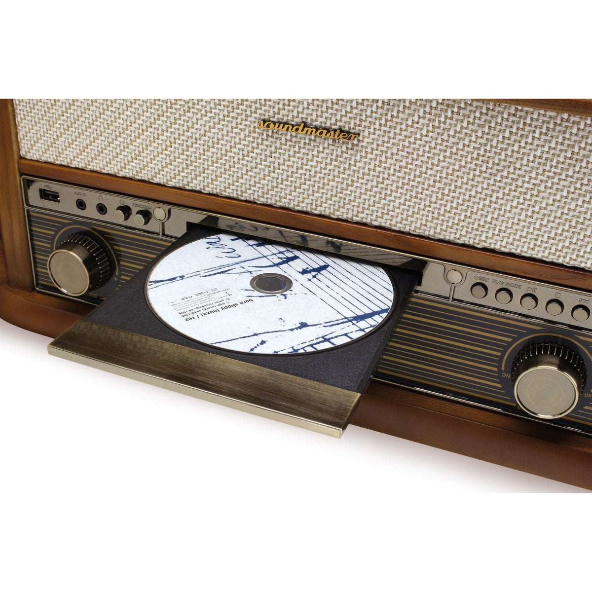 Soundmaster NR566BE Equipo estéreo nostálgico 7 en 1 con tocadiscos, cápsula Audio Technica, DAB+, CD-MP3, USB, casete, BT, digitalización y ecualizador