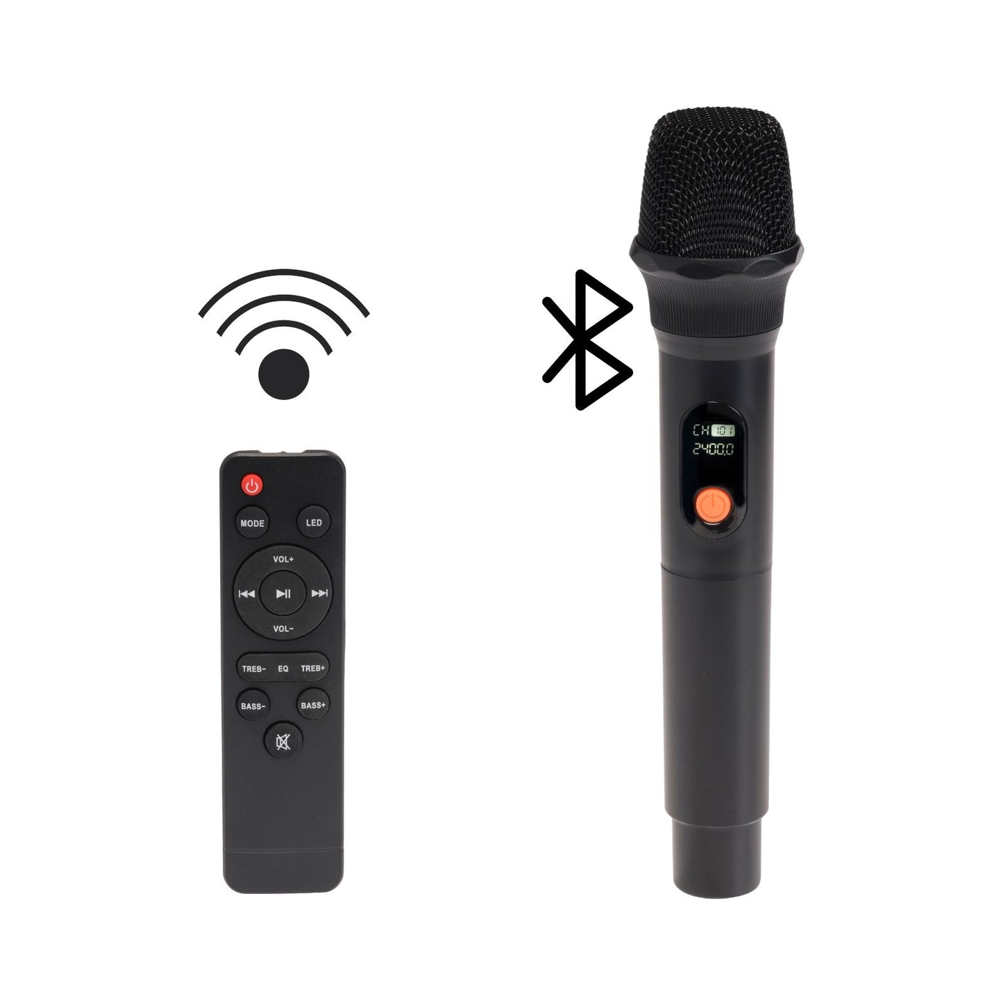 Denver BPS-270 Bluetooth Partylautsprecher mit 8" Woofer, BT-Mikrofon, 40W RMS, TWS, LED-Lichteffekten, USB, MicroSD, AUX, Karaoke & Akku