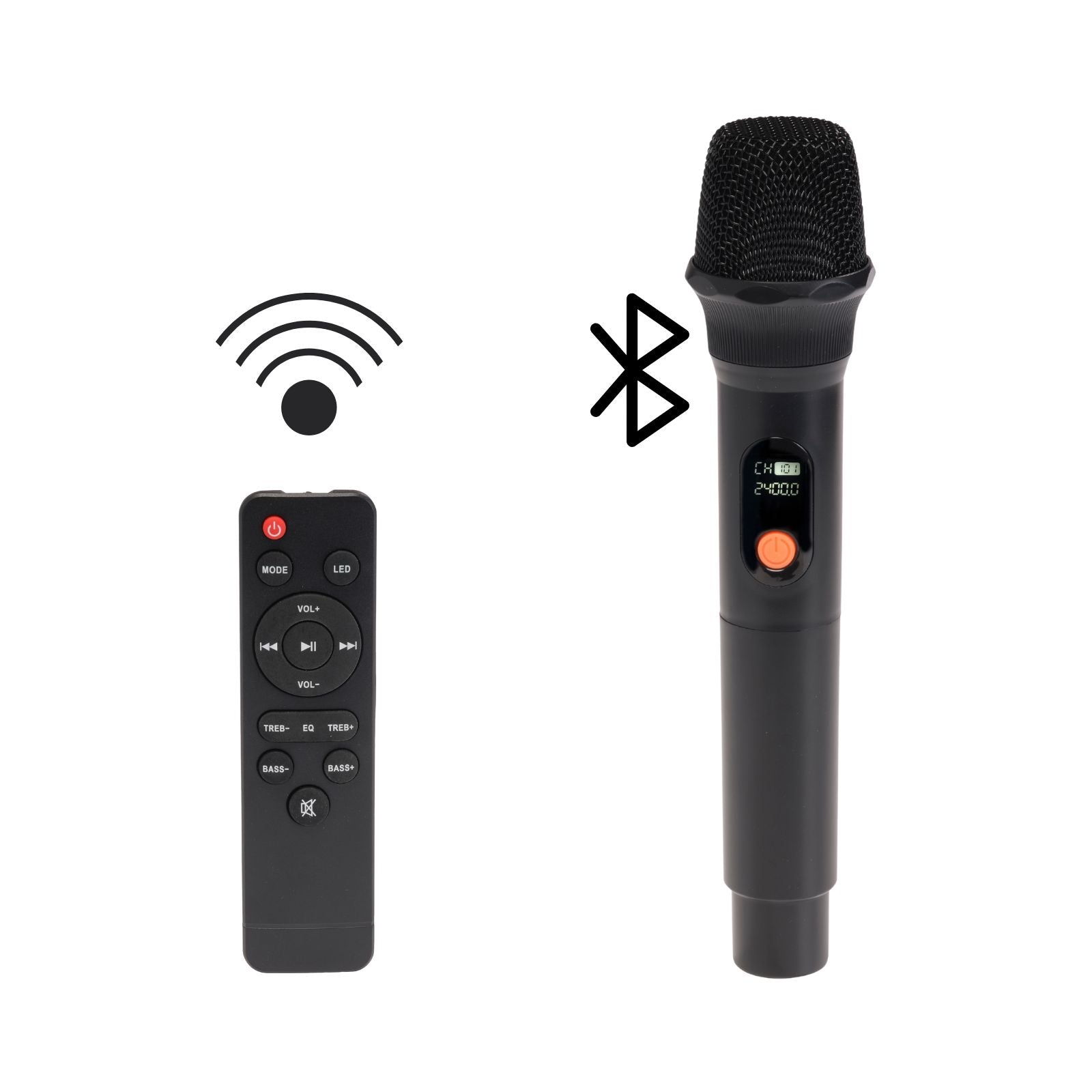 Denver BPS-270 Bluetooth Partylautsprecher mit 8" Woofer, BT-Mikrofon, 40W RMS, TWS, LED-Lichteffekten, USB, MicroSD, AUX, Karaoke & Akku