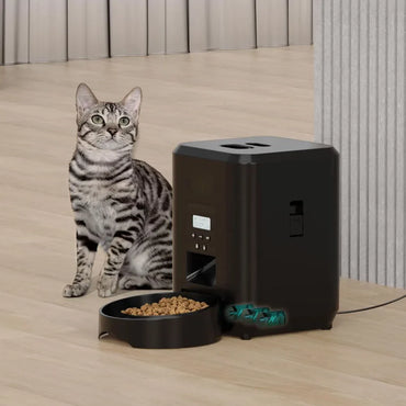 smart pet feeder automatic cat feeder dog slow food machine with timed quantitative automatic cat food dispenser cat dog bowl – Seitenansicht – Produktbild von Soundmaxx Online