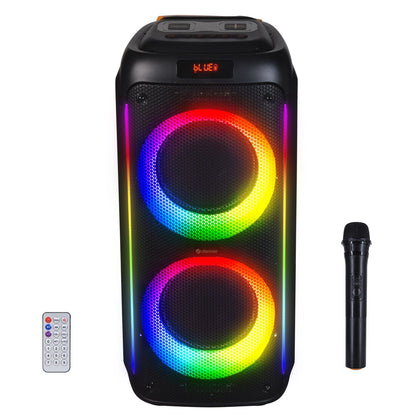 DENVER BPS-458 – Karaoke Bluetooth-Partylautsprecher Akku mit LED-Lichteffekten und Funk Mikrofon, 1000W max. (100W RMS) RÜCKLÄUFER