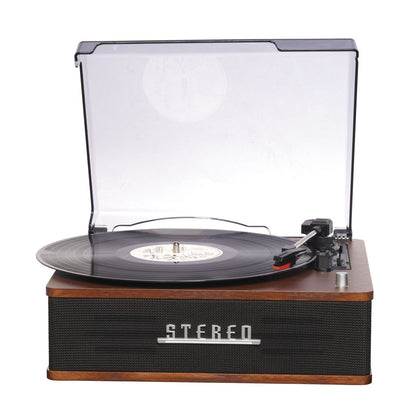 Denver VPB-262 Retro Plattenspieler mit Bluetooth 5.0, integrierten Stereo-Lautsprechern, 3 Geschwindigkeiten, Auto-Stop und RCA-Ausgang – Frontansicht – Produktbild von Soundmaxx Online