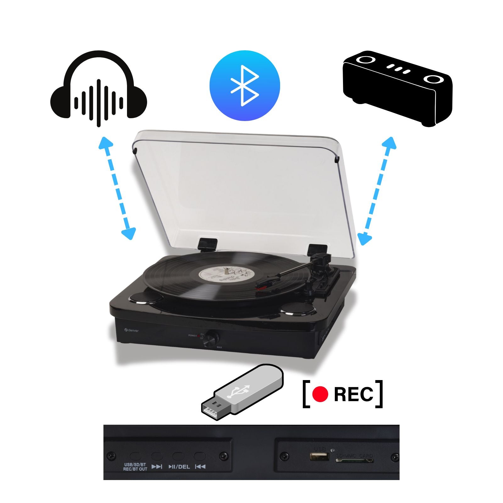 Denver VPL-230 Retro-Plattenspieler mit Bluetooth Senden &