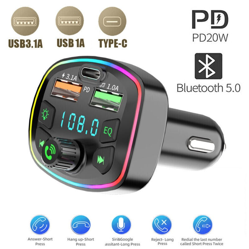 fm transmitter auto kfz radio bluetooth 5 0 adapter dual usb pd ladegerat handy – Rückansicht – Produktbild von Soundmaxx Online