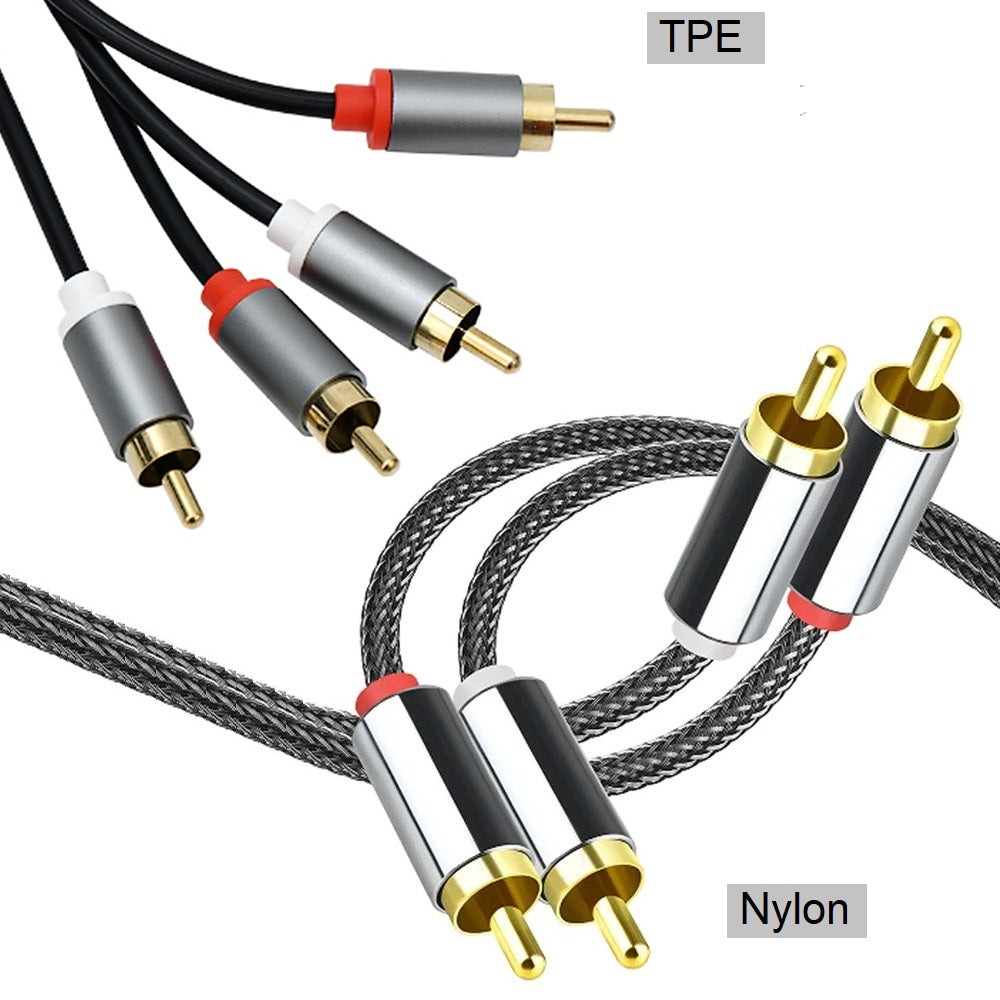 Hochwertiges RCA-Kabel für Hi-Fi-Sound – Vergoldete Cinch-Stecker, doppelt geschirmt, ideal für Verstärker, TV, Subwoofer und Heimkino-Systeme – Frontansicht – Produktbild von Soundmaxx Online
