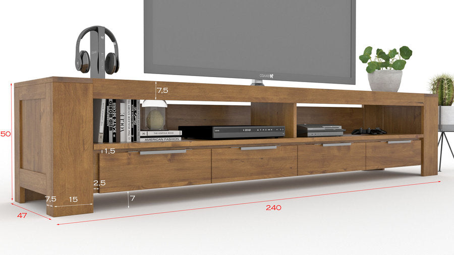 Robosto HiFi-Sideboard 240 cm – Birke Massivholz mit Kabeldurchführungen