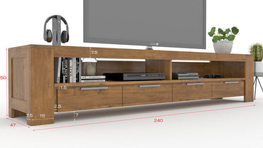 Robosto HiFi-Sideboard 240 cm – Birke Massivholz mit Kabeldurchführungen