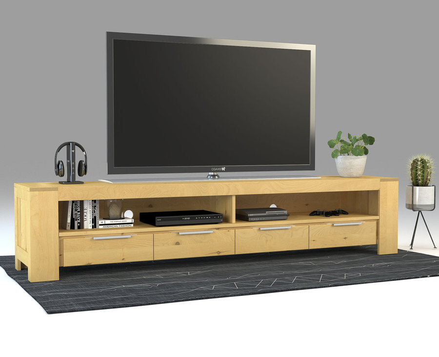 Robosto HiFi-Sideboard 240 cm – Birke Massivholz mit Kabeldurchführungen