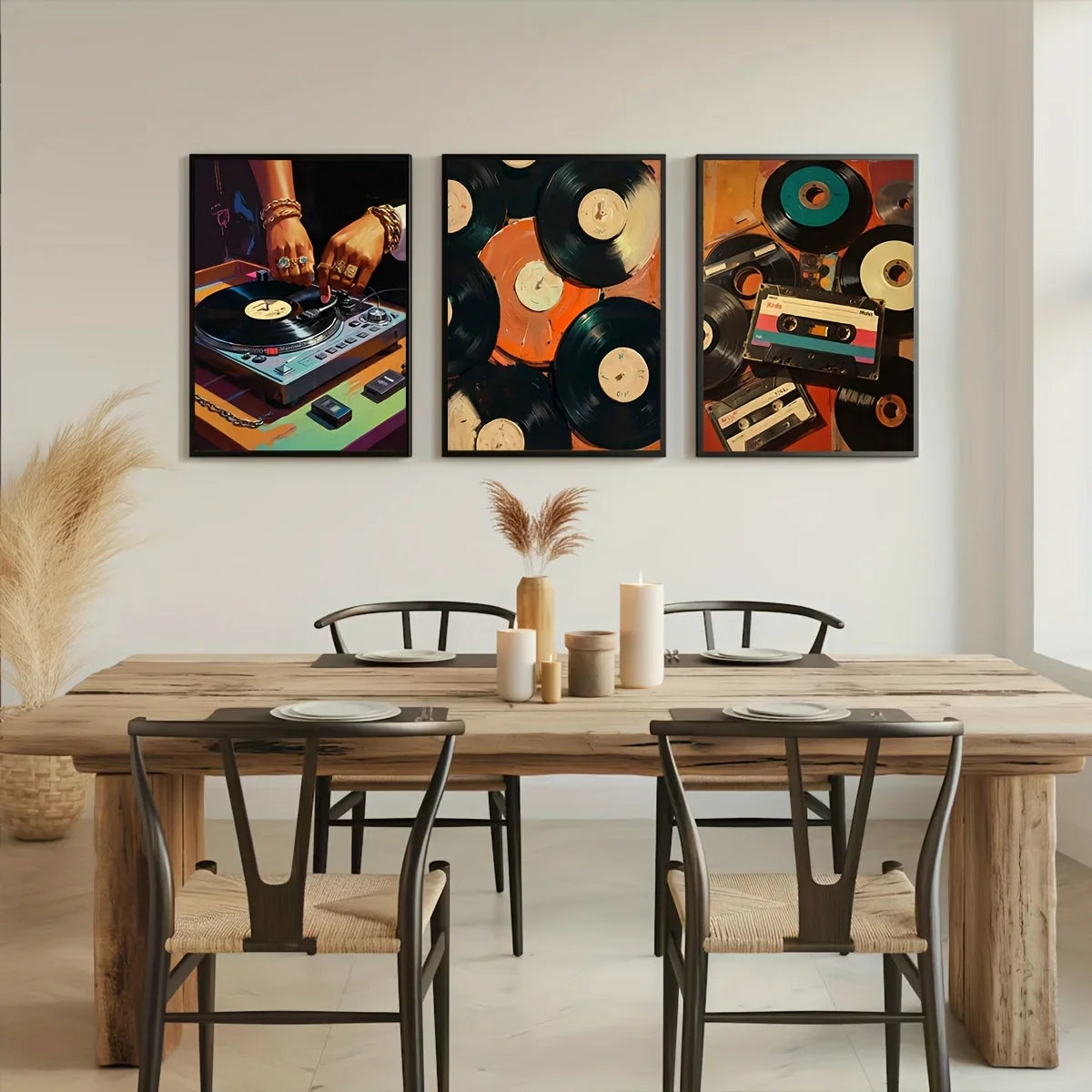 3pcs retro music canvas art prints vintage vinyl record audio tape wall posters frameless classic modern decor for home o – Rückansicht – Produktbild von Soundmaxx Online