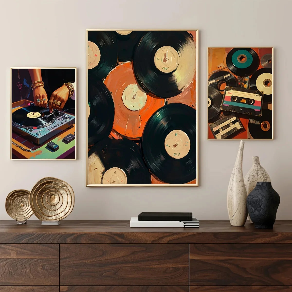 3pcs retro music canvas art prints vintage vinyl record audio tape wall posters frameless classic modern decor for home o – Detailaufnahme – Produktbild von Soundmaxx Online
