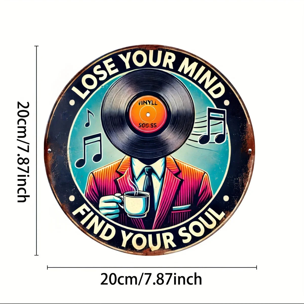 vintage vinyl record coffee music aluminum sign lose your mind find your soul art ideal for home cafe bar decor – Detailaufnahme – Produktbild von Soundmaxx Online