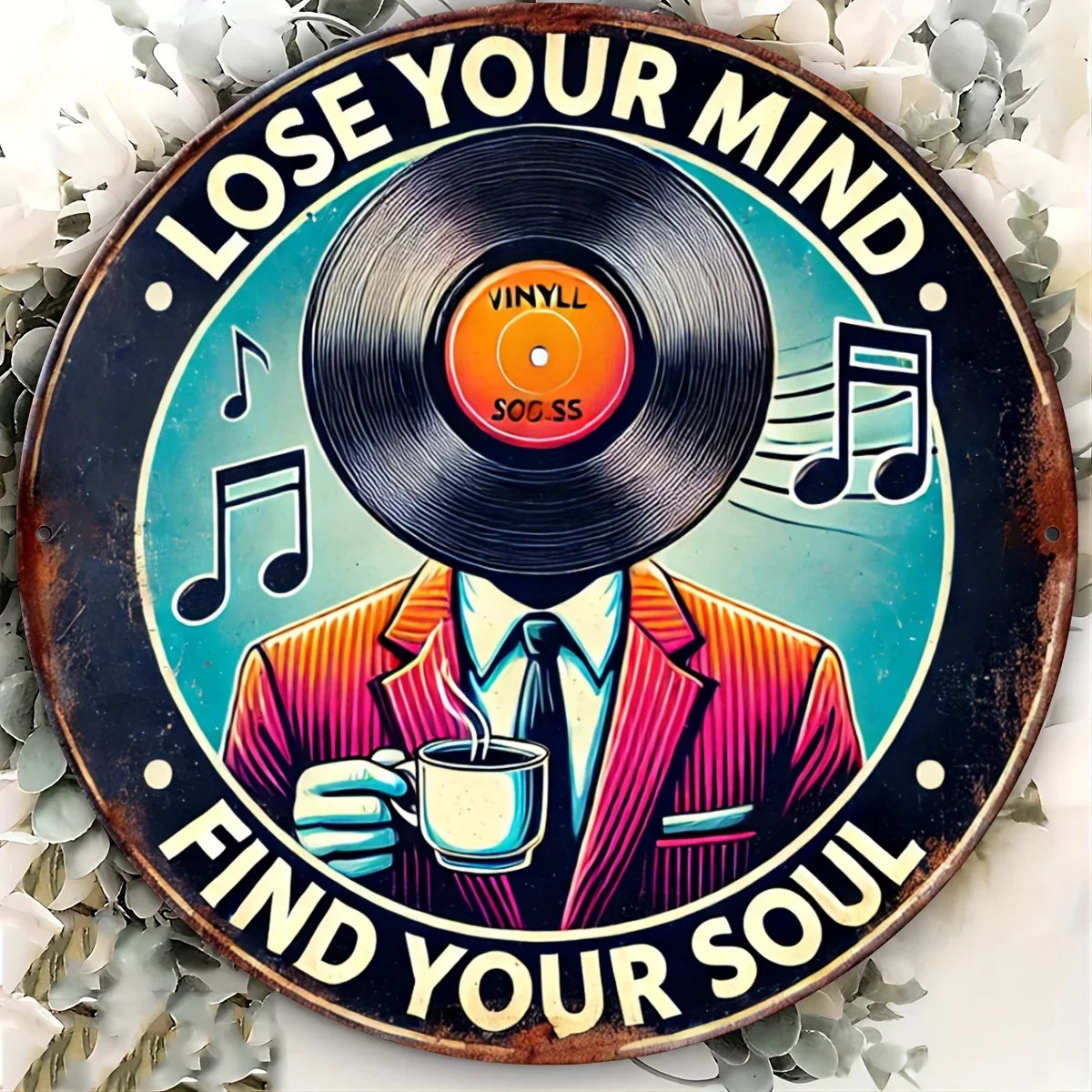 vintage vinyl record coffee music aluminum sign lose your mind find your soul art ideal for home cafe bar decor – Ansicht 5 – Produktbild von Soundmaxx Online