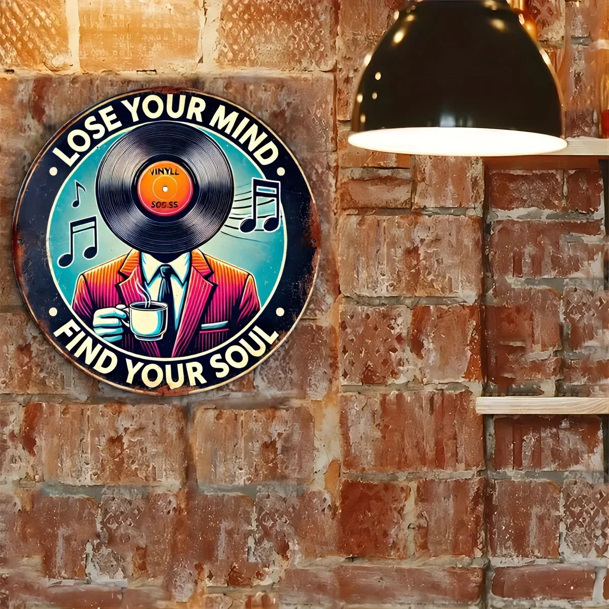 vintage vinyl record coffee music aluminum sign lose your mind find your soul art ideal for home cafe bar decor – Seitenansicht – Produktbild von Soundmaxx Online