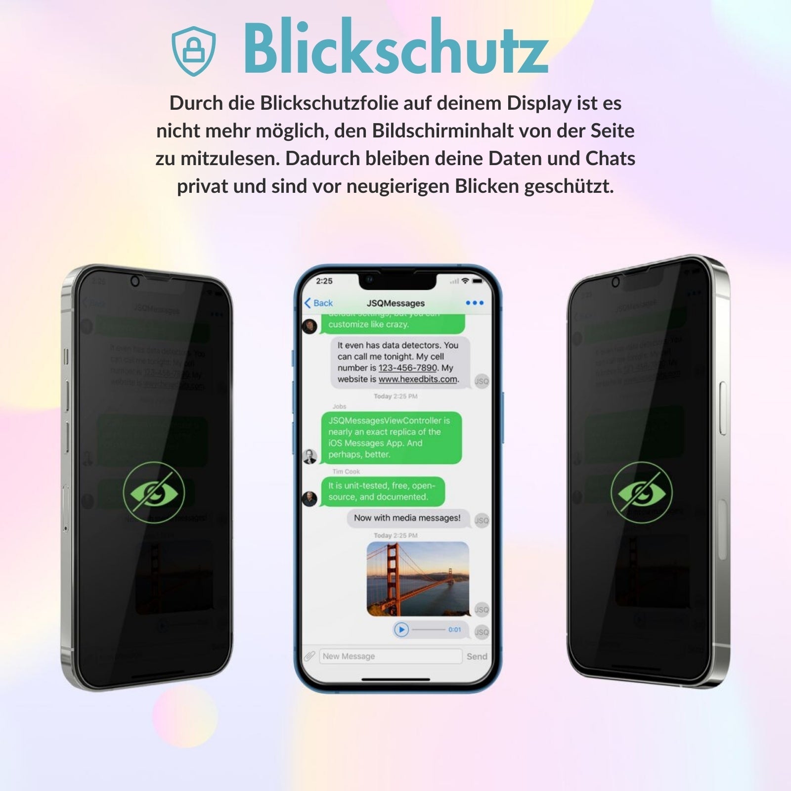 monkeytec 3 stuck blickschutzfolie apple iphone mit anbringhilfe h9 displayschutzfolie sichtschutz – Detailaufnahme – Produktbild von Soundmaxx Online