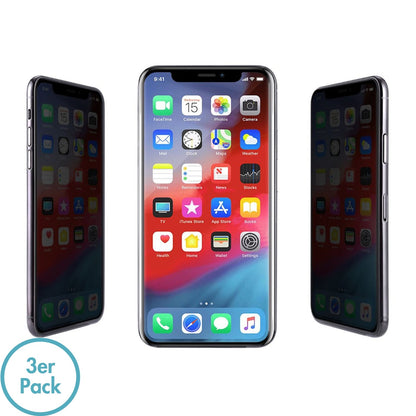 MonkeyTEC set van 3 privacyfolies 9H zichtbescherming privacy beschermen Apple iPhone – vooraanzicht – productafbeelding van Soundmaxx Online