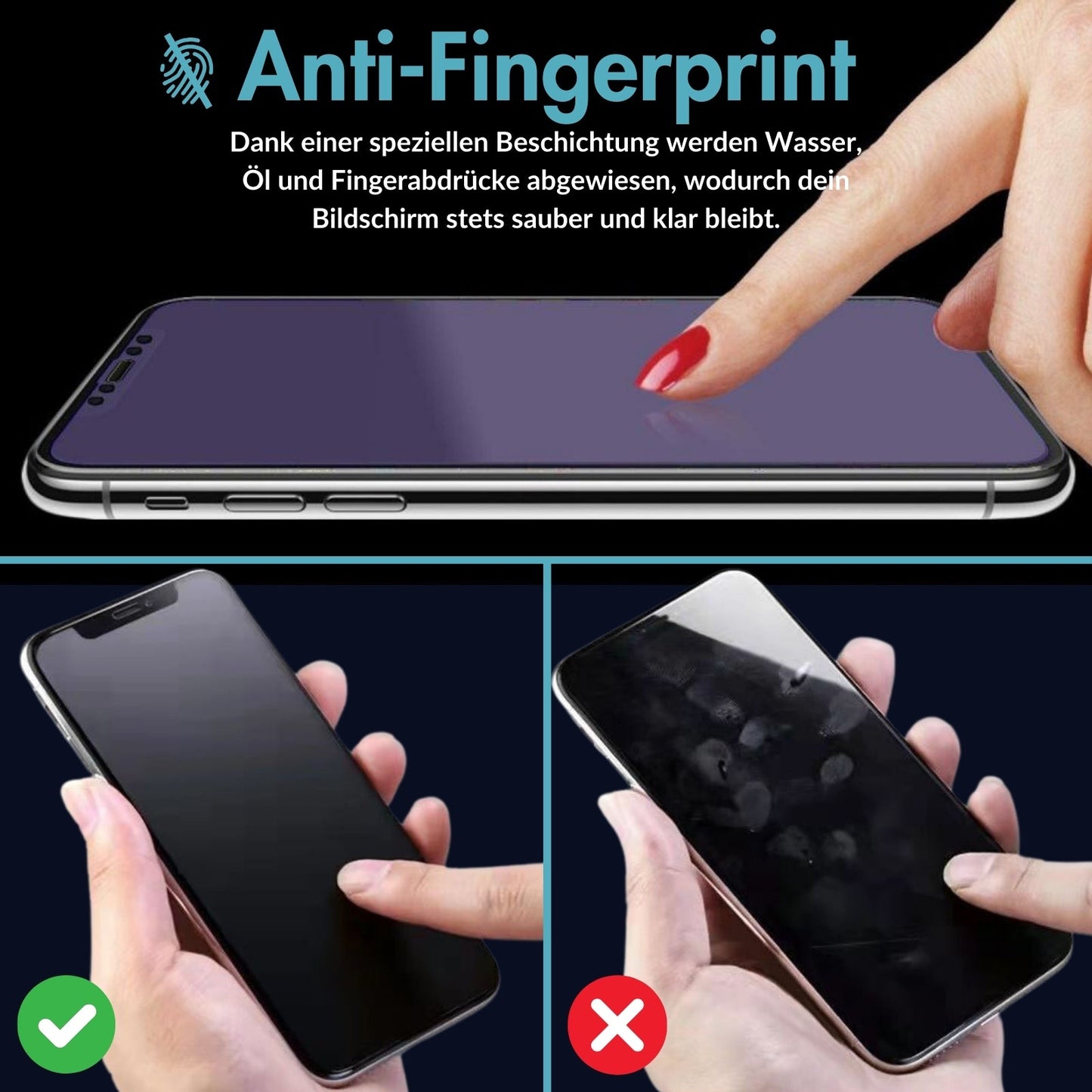 monkeytec 3 stuck displayschutzfolie anti blaulicht anti fingerprint augenschutz empfindliche beanspruchte augen apple iphone harte h9 – Detailaufnahme – Produktbild von Soundmaxx Online