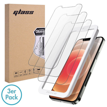 MonkeyTEC 3-delige set schermbeschermfolie 9H kristalhelder Apple iPhone – vooraanzicht – productafbeelding van Soundmaxx Online